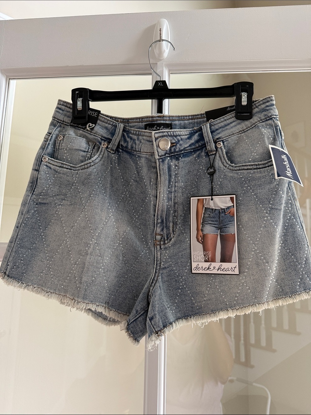 Derek Heart Women's Light Blue Denim Shorts with Light Catching Accents